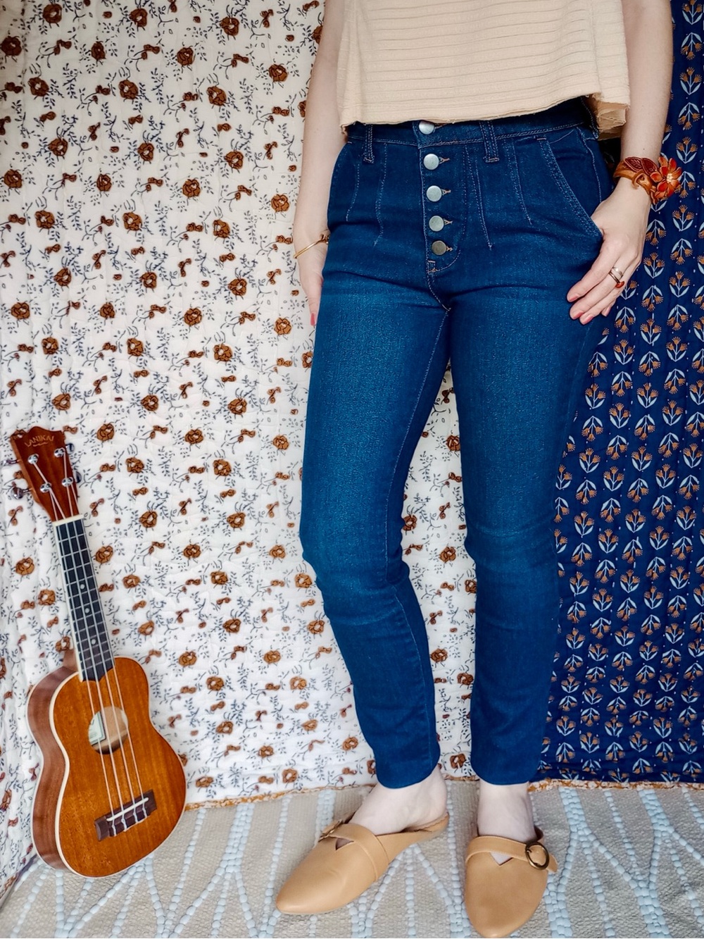 Anthro ❉ Pilcro Ultra High Rise Button Fly Skinny Jeans Size 24